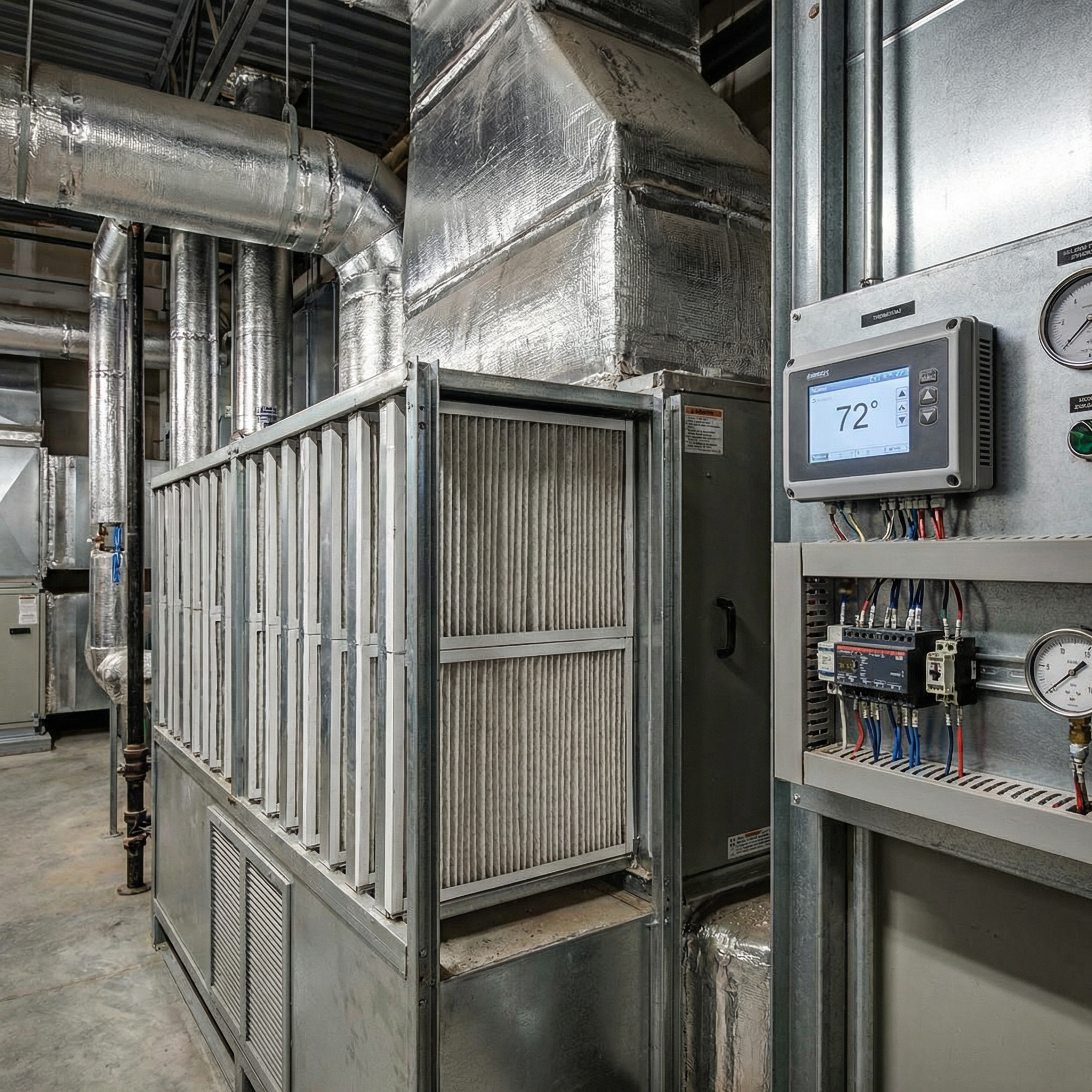 HVAC technician servicing a commercial rooftop unit